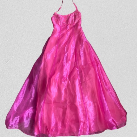 Y2K Prom Vibrant Pink Halter Dress - Picture 1 of 3